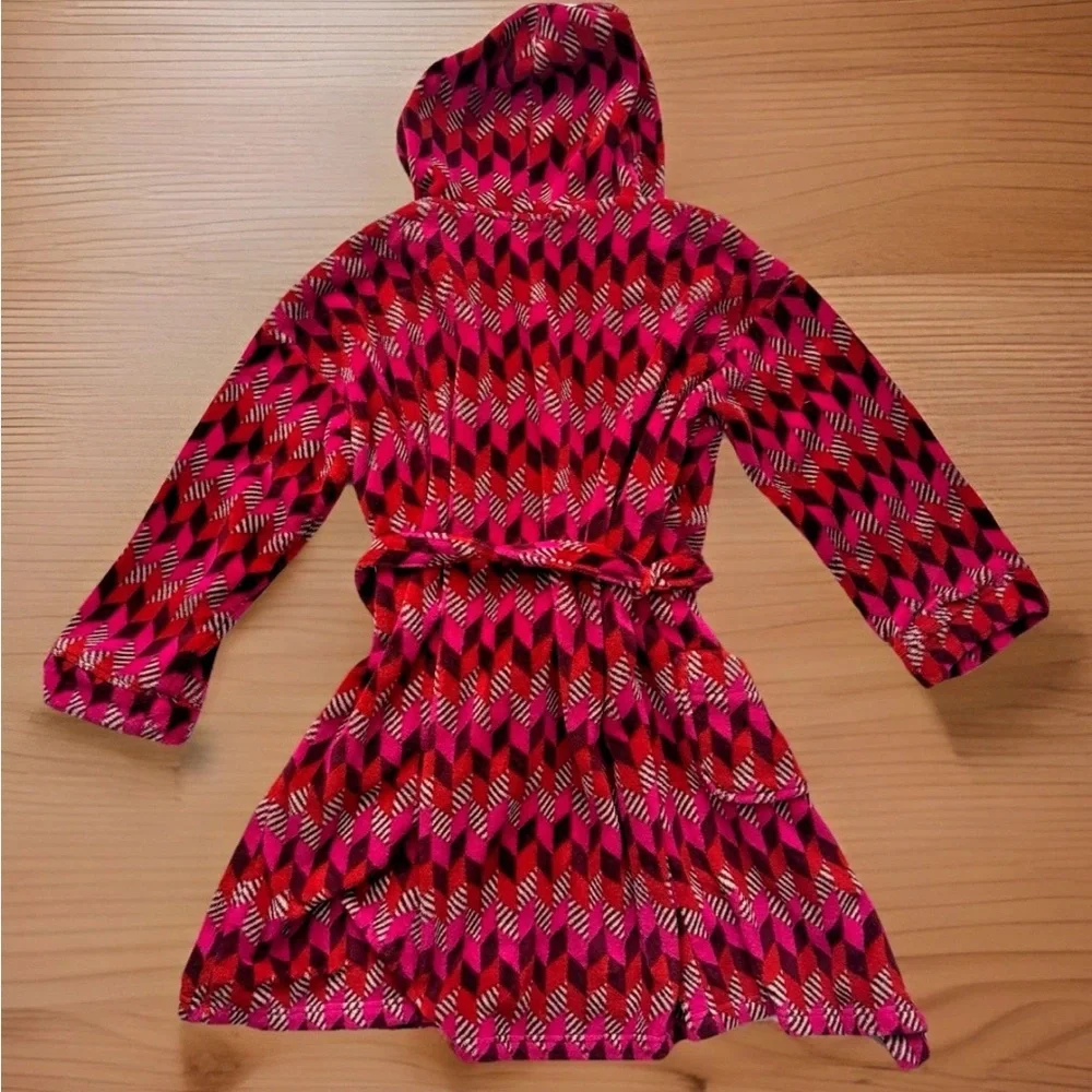 VERA BRADLEY Robe Small/Medium Red Pink Geo Print Short Plush Hooded Pockets EUC